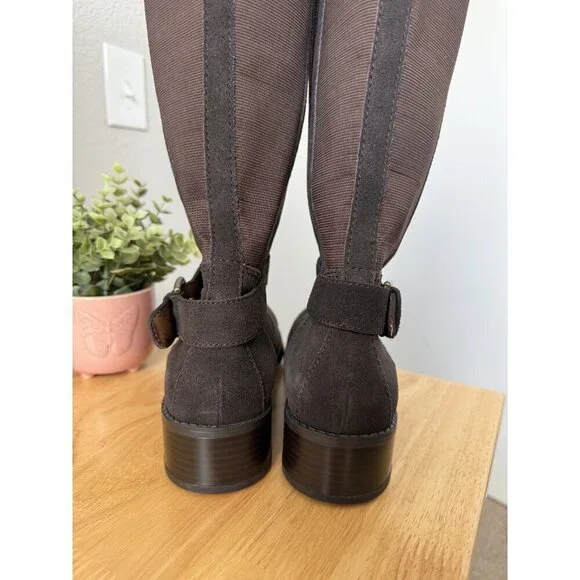 DONALD J PLINER Beso Brushed Suede Knee High Riding Buckle Boots Brown Western - Picture 7 of 10